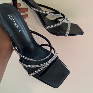 Strappy Black Heels With Rhinestones
